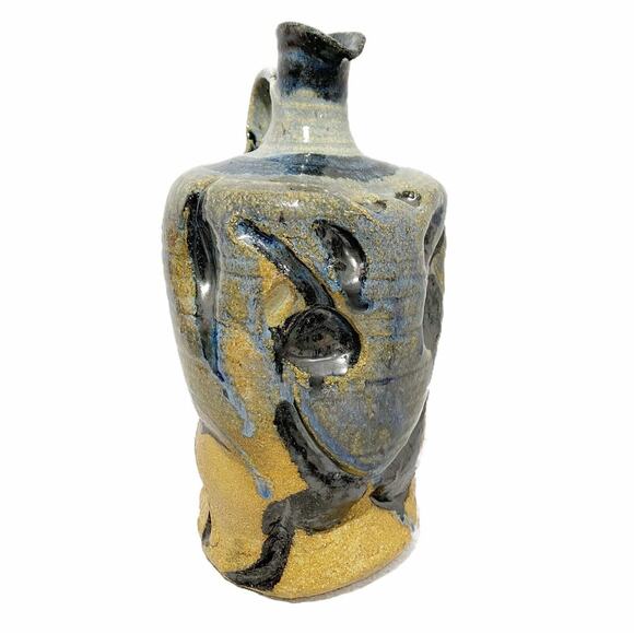 1977 Studio pottery ugly face pitcher jug vase cobalt blue and stoneware signed - Picture 4 of 14